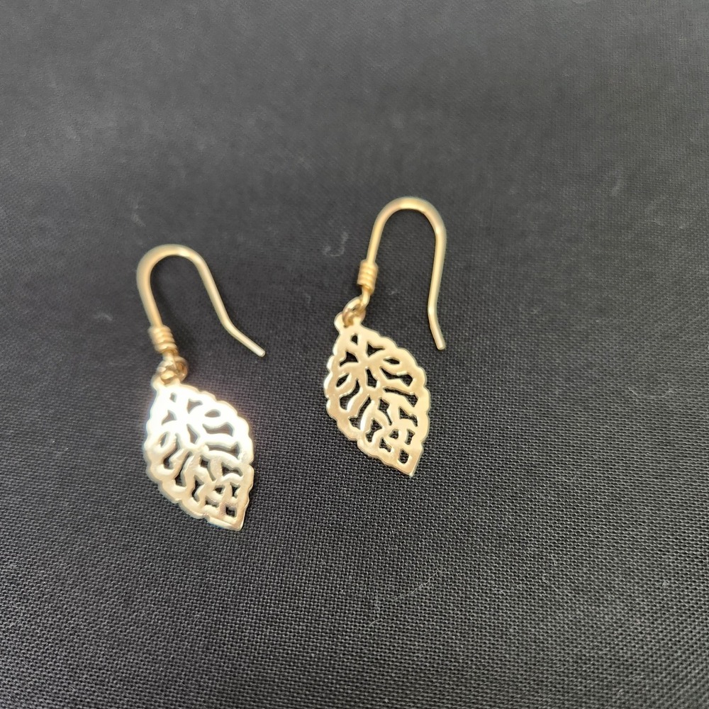 James Avery Retired Leaf Dangle Earrings 14k Yellow Gold Fishhook Style With Box - Picture 10 of 13
